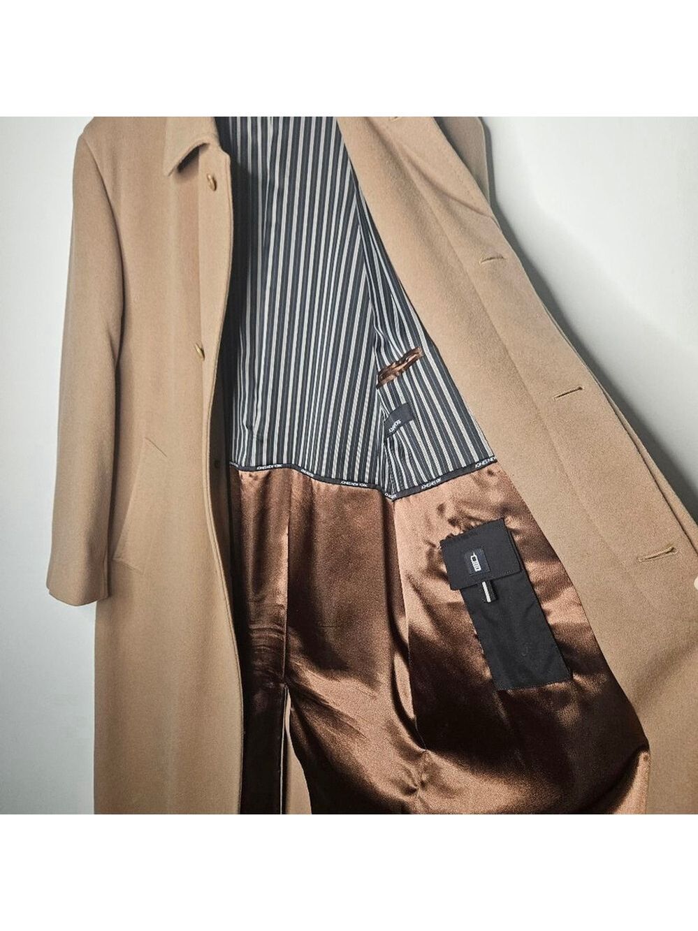 Jones New York Vintage Swinton Wool Cashmere Overcoat Men 44R Brown Long Coat - Picture 7 of 13